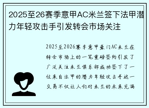 2025至26赛季意甲AC米兰签下法甲潜力年轻攻击手引发转会市场关注